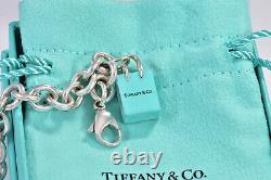 Tiffany & Co Silver Blue Enamel Shopping Bag Charm 7.75 Chain Link Bracelet