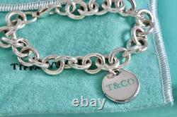 Tiffany & Co. Silver Blue Enamel T & Co. Circle Disc Pendant Bracelet