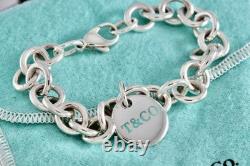 Tiffany & Co. Silver Blue Enamel T & Co. Circle Disc Pendant Bracelet