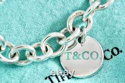 Tiffany & Co. Silver Blue Enamel T & Co. Circle Disc Pendant Bracelet