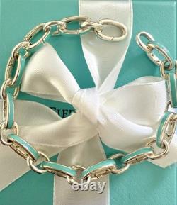Tiffany Co Silver Clasp Clasping Oval Link Bracelet Blue Enamel Giftable