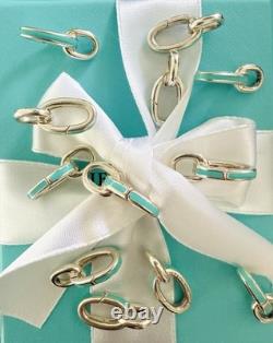 Tiffany Co Silver Clasp Clasping Oval Link Bracelet Blue Enamel Giftable