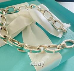 Tiffany Co Silver Clasp Clasping Oval Link Bracelet Blue Enamel Giftable