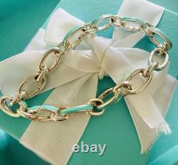 Tiffany Co Silver Clasp Clasping Oval Link Bracelet Blue Enamel Giftable