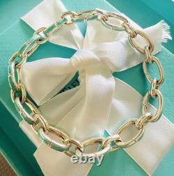 Tiffany Co Silver Clasp Clasping Oval Link Bracelet Blue Enamel Giftable