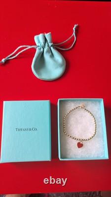Tiffany & Co. Silver Diamond Blue Enamel Return RTT Heart Bead Ball Bracelet 6.5