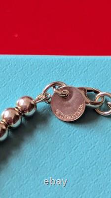 Tiffany & Co. Silver Diamond Blue Enamel Return RTT Heart Bead Ball Bracelet 6.5