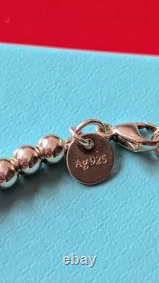 Tiffany & Co. Silver Diamond Blue Enamel Return RTT Heart Bead Ball Bracelet 6.5