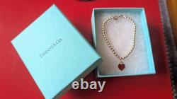 Tiffany & Co. Silver Diamond Blue Enamel Return RTT Heart Bead Ball Bracelet 6.5