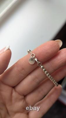 Tiffany & Co. Silver Diamond Blue Enamel Return RTT Heart Bead Ball Bracelet 6.5
