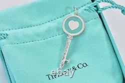 Tiffany & Co Silver Heart Blue Enamel Key Pendant Charm for Necklace or Bracelet