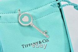 Tiffany & Co Silver Heart Blue Enamel Key Pendant Charm for Necklace or Bracelet