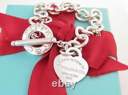 Tiffany & Co Silver Please Return Heart Tag Blue Enamel Toggle Bracelet 8 Box