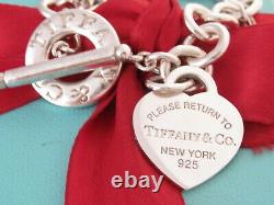 Tiffany & Co Silver Please Return Heart Tag Blue Enamel Toggle Bracelet 8 Box