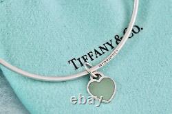 Tiffany & Co. Small Blue Enamel Heart Dangle Bangle Bracelet Custom
