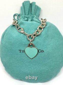 Tiffany & Co Sterling Blue Enamel Return To Tiffany Heart Tag Bracelet 7