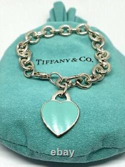 Tiffany & Co Sterling Blue Enamel Return To Tiffany Heart Tag Bracelet 7
