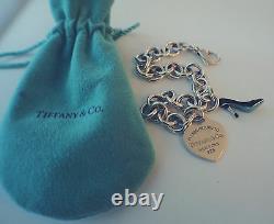 Tiffany Co Sterling Blue Enamel Shoe & Heart Charms w 8 Tiffany Charm Bracelet
