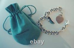 Tiffany Co Sterling Blue Enamel Shoe & Heart Charms w 8 Tiffany Charm Bracelet