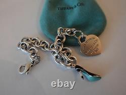 Tiffany Co Sterling Blue Enamel Shoe & Heart Charms w 8 Tiffany Charm Bracelet