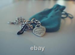 Tiffany Co Sterling Blue Enamel Shoe & Heart Charms w 8 Tiffany Charm Bracelet