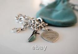 Tiffany Co Sterling Blue Enamel Shoe & Heart Charms w 8 Tiffany Charm Bracelet