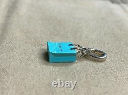 Tiffany & Co Sterling Blue Enamel Shopping Bag Charm Pendant with Spring Jump Ring