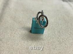 Tiffany & Co Sterling Blue Enamel Shopping Bag Charm Pendant with Spring Jump Ring
