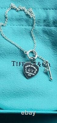 Tiffany & Co Sterling Rattle Blue Heart Enamel Toggle Bracelet 6.25