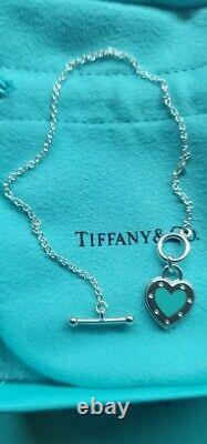 Tiffany & Co Sterling Rattle Blue Heart Enamel Toggle Bracelet 6.75