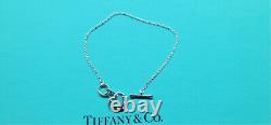 Tiffany & Co Sterling Rattle Blue Heart Enamel Toggle Bracelet 6.75