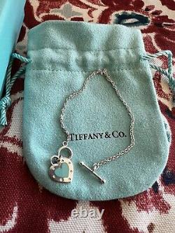 Tiffany & Co Sterling Return To Tiffany Blue Enamel Heart Toggle Bracelet Medium