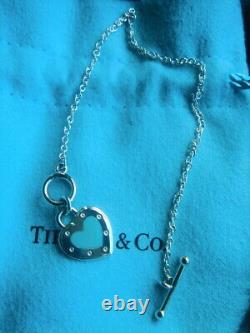Tiffany & Co Sterling Return To Tiffany Blue Enamel Love Heart Toggle Bracelet 6