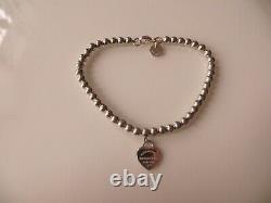 Tiffany & Co. Sterling Return to T. Blue Enamel Heart Tag Beaded Ball Bracelet