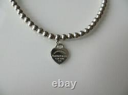 Tiffany & Co. Sterling Return to T. Blue Enamel Heart Tag Beaded Ball Bracelet