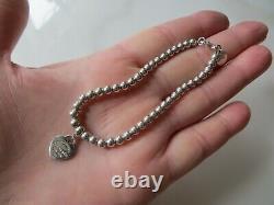 Tiffany & Co. Sterling Return to T. Blue Enamel Heart Tag Beaded Ball Bracelet