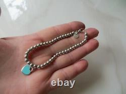 Tiffany & Co. Sterling Return to T. Blue Enamel Heart Tag Beaded Ball Bracelet