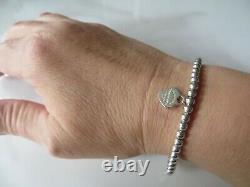 Tiffany & Co. Sterling Return to T. Blue Enamel Heart Tag Beaded Ball Bracelet