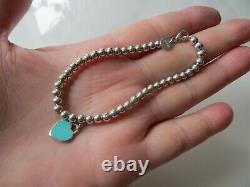 Tiffany & Co. Sterling Return to T. Blue Enamel Heart Tag Beaded Ball Bracelet