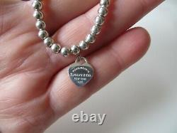 Tiffany & Co. Sterling Return to T. Blue Enamel Heart Tag Beaded Ball Bracelet