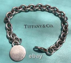 Tiffany & Co Sterling Silver 1837 Blue Enamel Round Tag Charm Bracelet 8