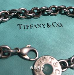 Tiffany & Co Sterling Silver 1837 Blue Enamel Round Tag Charm Bracelet 8