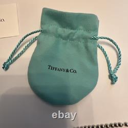 Tiffany & Co. Sterling Silver 4mm Bead Blue Enamel Mini Heart Bracelet 7 /w Bag