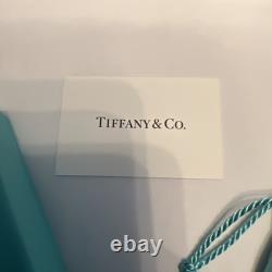 Tiffany & Co. Sterling Silver 4mm Bead Blue Enamel Mini Heart Bracelet 7 /w Bag