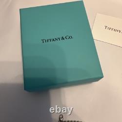 Tiffany & Co. Sterling Silver 4mm Bead Blue Enamel Mini Heart Bracelet 7 /w Bag