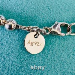 Tiffany & Co. Sterling Silver 925 Blue Enamel Heart Tag Bead Bracelet 6.5