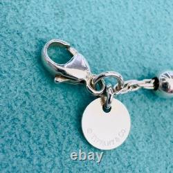 Tiffany & Co. Sterling Silver 925 Blue Enamel Heart Tag Bead Bracelet 6.5