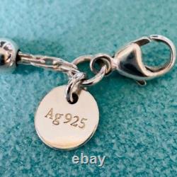 Tiffany & Co. Sterling Silver 925 Blue Enamel Heart Tag Bead Bracelet 6.5