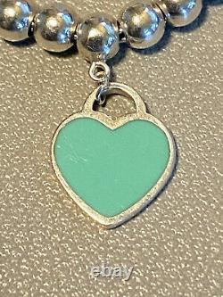 Tiffany & Co. Sterling Silver 925 Blue Enamel Heart Tag Mini Bead 7 Bracelet