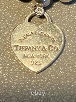 Tiffany & Co. Sterling Silver 925 Blue Enamel Heart Tag Mini Bead 7 Bracelet